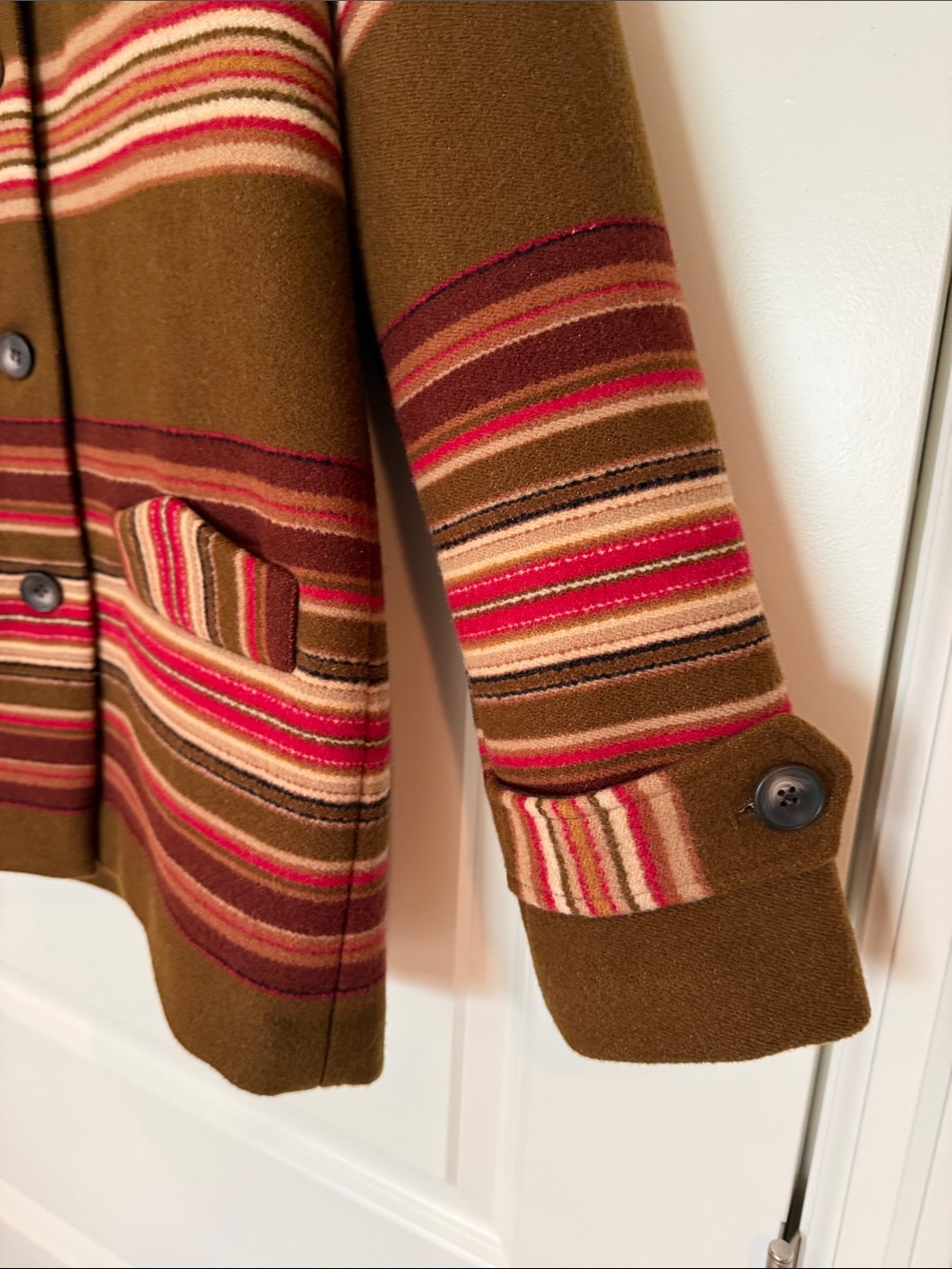 Pendleton Made in USA Brown Red Striped Virgin Wool Pea Coat size Small - Picture 3 of 16